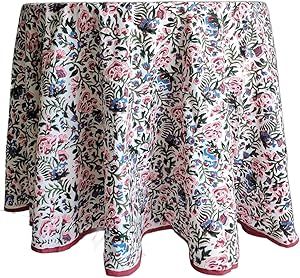 ATOSII Ambrosia 100% Cotton Round Boho Fall Tablecloth, Handblock Floral Table Cloth Linen for Ki... | Amazon (US)