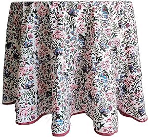 ATOSII Ambrosia 100% Cotton Round Boho Fall Tablecloth, Handblock Floral Table Cloth Linen for Ki... | Amazon (US)
