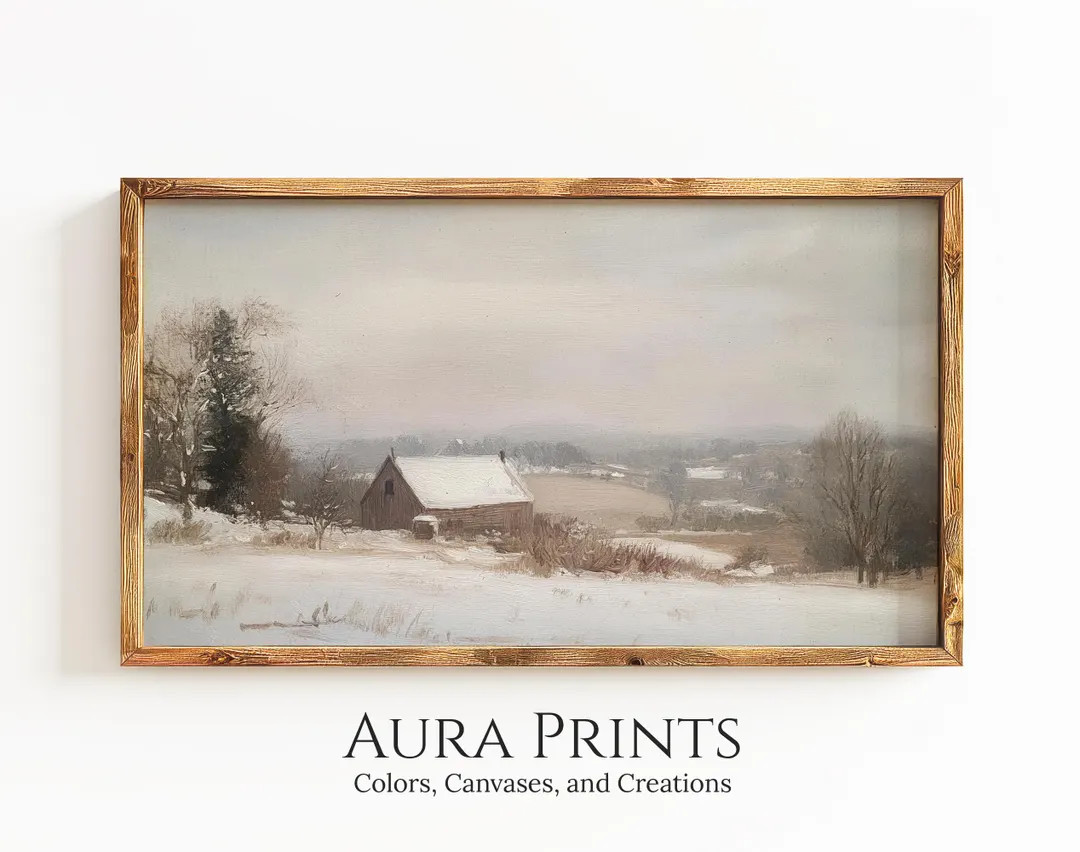 Winter Frame TV Art Vintage Barn in Snowy Countryside Oil Painting | Art DIGITAL Instant Last Min... | Etsy (US)