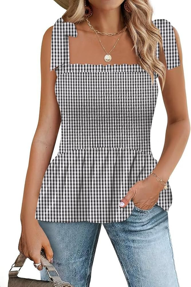 Micoson Ruffle Tank Tops for Women Summer Square Neck Sleeveless Tops Tie Shoulder Chiffon Blouse... | Amazon (US)