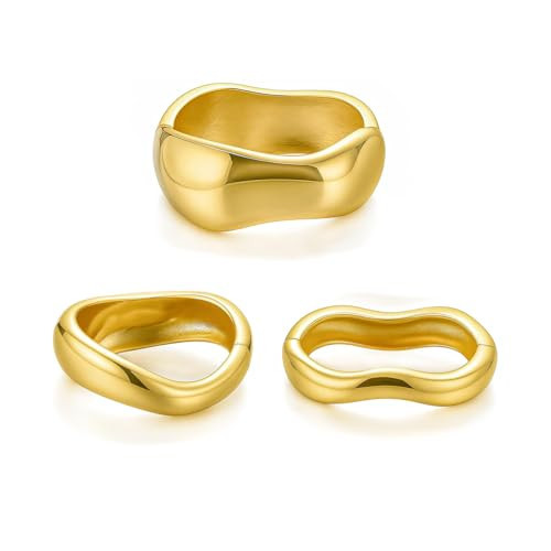 Inactwin Chunky Gold Bangle Bracelets for Women Trendy Silver Irregular Statement Cuff Bracelets Stack Wide Wire Minimalist Fashion Jewelry (3pcs gold) | Amazon (US)