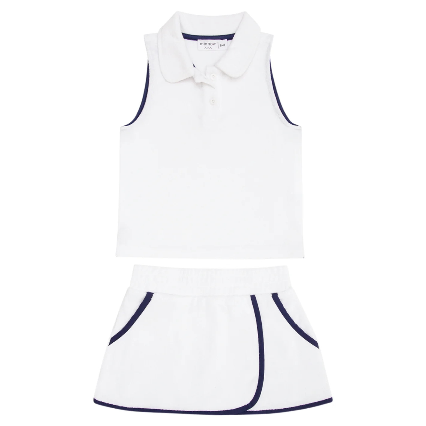 girls white french terry tennis tank top and skort set | minnow