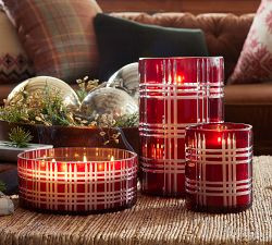 Stewart Plaid Cut Glass Hurricane Candle Holder | Pottery Barn (US)