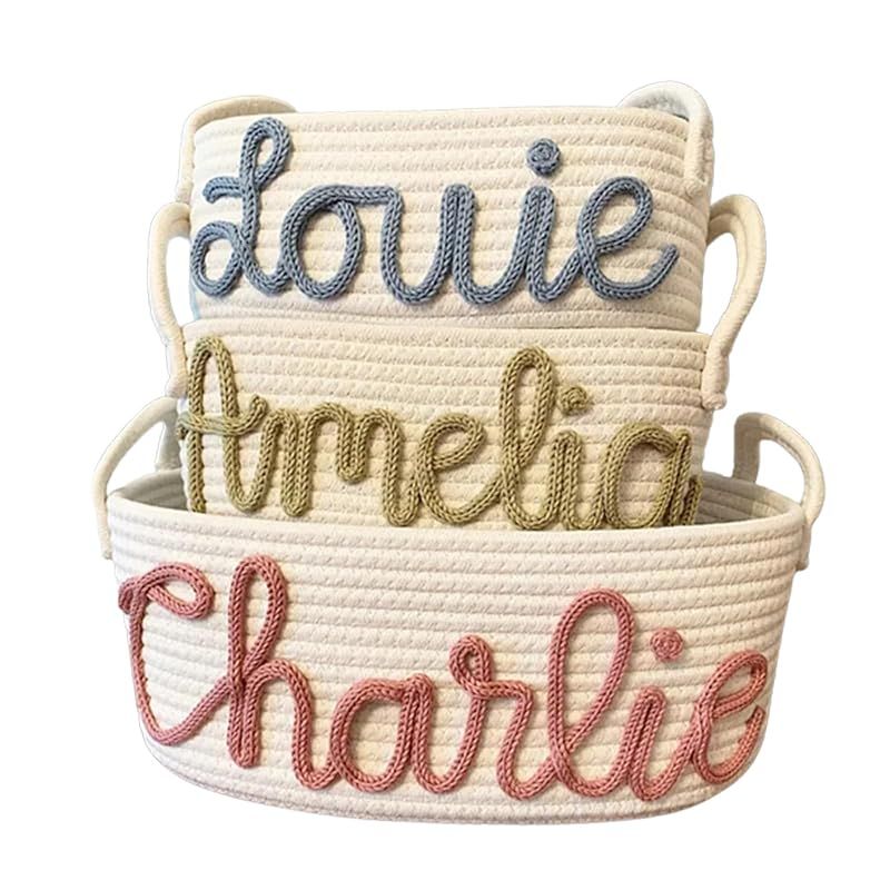 Personalized Cute Small Woven Basket with Handles, Custom Cotton Rope Room Shelf Storage Basket, ... | Amazon (US)