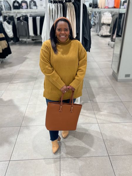 Love this cozy mustard turtleneck from H&M - wearing the size large and then paired it with jeans and this cognac faux leather tote bag. 

#LTKSeasonal #LTKmidsize #LTKstyletip