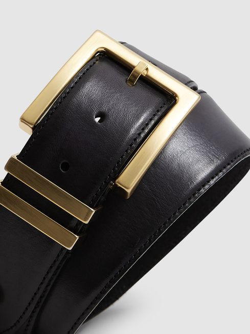 Reiss Black Brompton Leather Belt | Reiss US