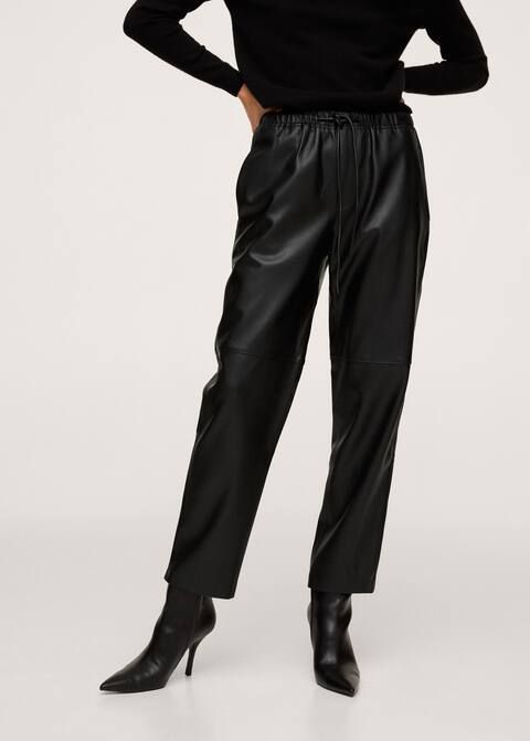 Leather-effect elastic waist trousers | MANGO (US)