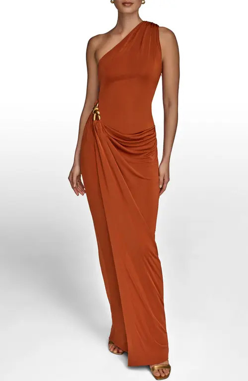 Donna Karan New York One-Shoulder Stretch Jersey Gown in Cinnamon at Nordstrom, Size 14 | Nordstrom