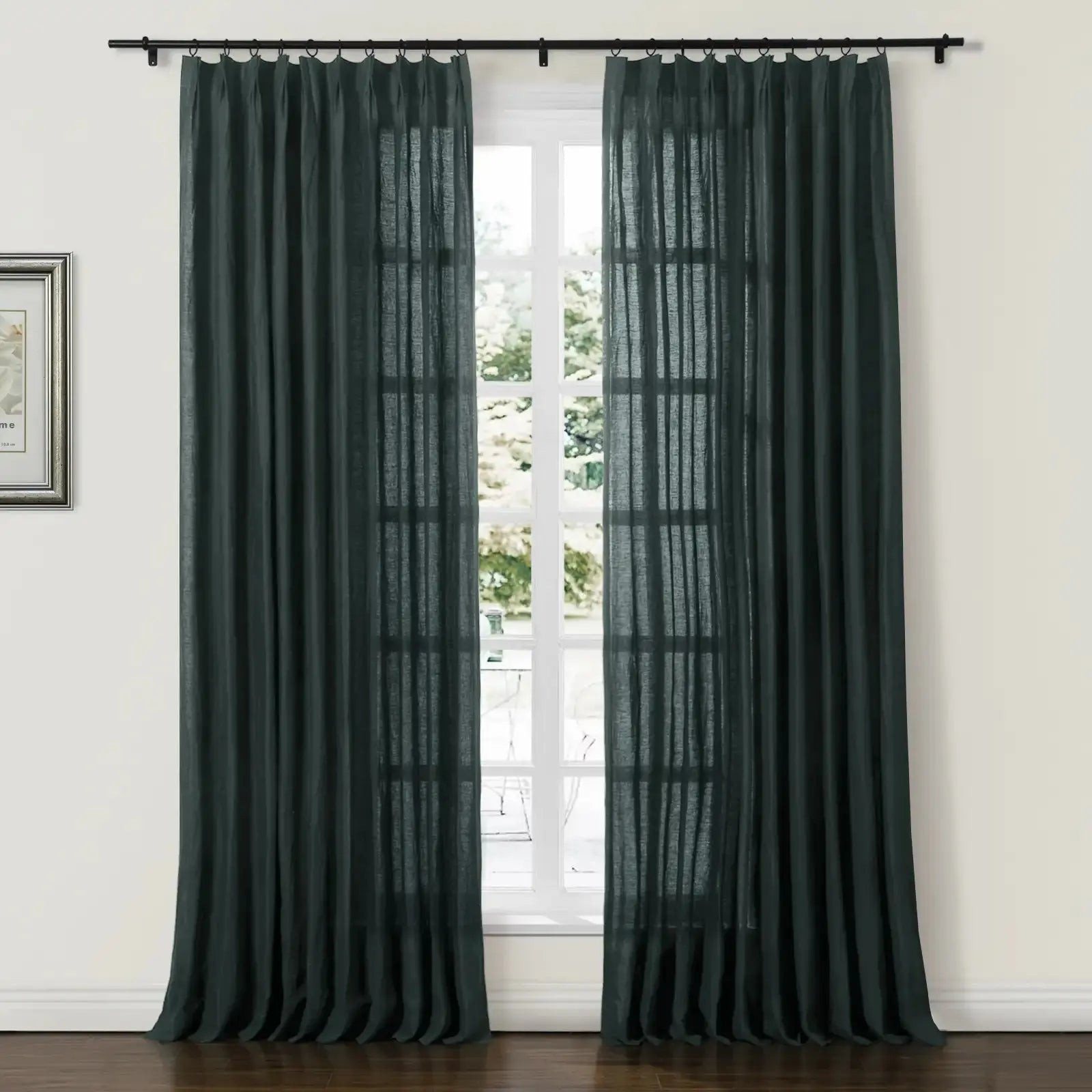 Doris 100% Linen Curtain Pleated - Moss Green TQ24 | TWOPAGES