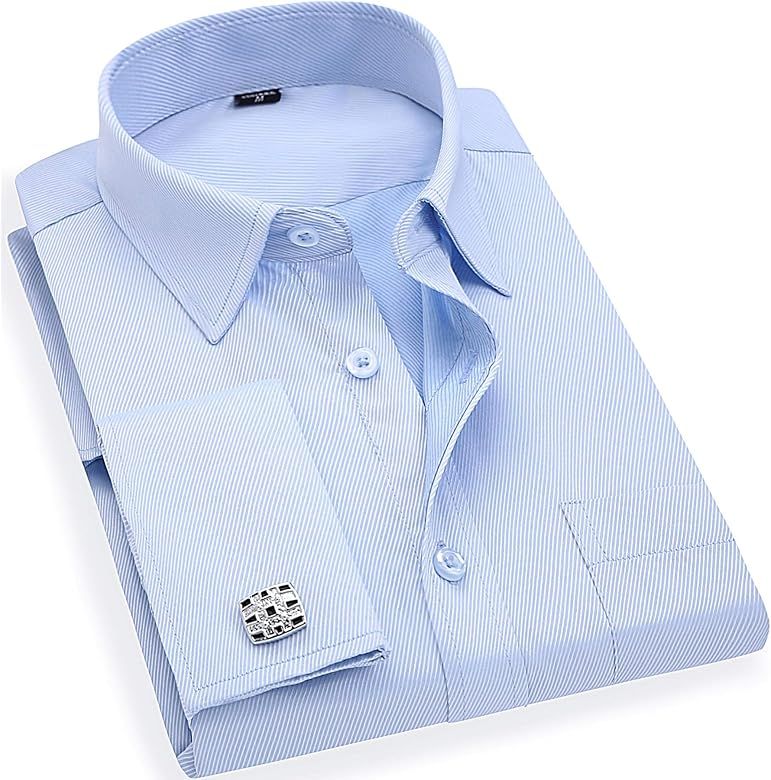 Mens French Cuff Regular Fit Long Sleeve Spread-Collar Dress Shirt with Cufflinks | Amazon (US)