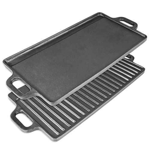 ProSource 2-in-1 Reversible 19.5” x 9” Cast Iron Griddle with Handles, Preseasoned & Non-Stick for G | Amazon (US)