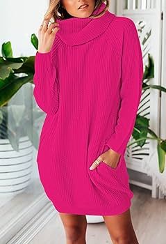 Pink Queen Women's Loose Turtleneck Oversize Long Pullover Sweater Dress | Amazon (US)