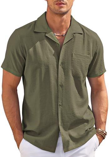COOFANDY Men's Casual Button Down Shirts Short Sleeve Summer Cuban Vacation Beach Shi... | Amazon (US)