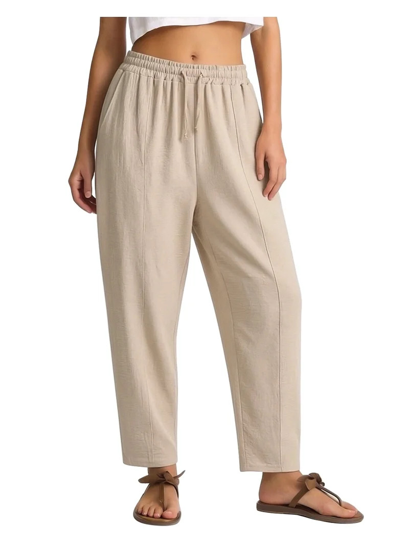 REDESS Pants for Women Wide Leg Apricot Linen Pants Summer Casual Flowy Pants with Pocket,XS-XL | Walmart (US)