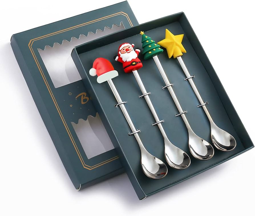 Acewen 4Pcs Christmas Coffee Spoons with Green Gift Box Creative Christmas Tree Santa Star Stainl... | Amazon (US)