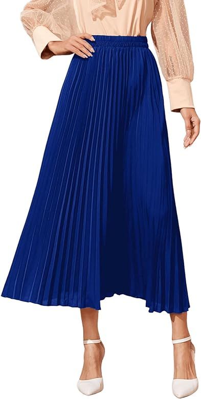 SweatyRocks Women's Casual Solid Longline Pleated Long Skirt | Amazon (US)