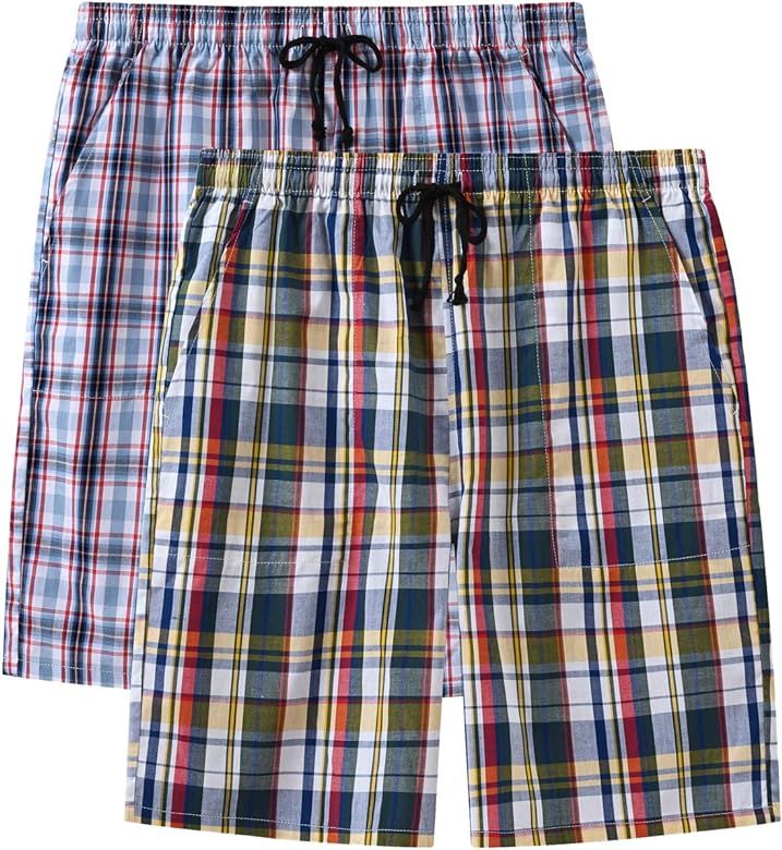 Men’s Pajama Shorts Cotton Sleep Short Pockets Sleep Bottoms Plaid Lounge Shorts | Amazon (US)