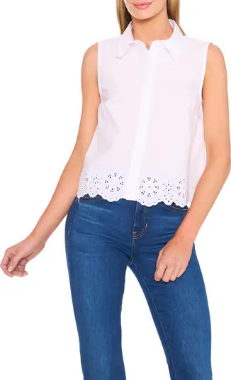 CeCe Cotton Eyelet Sleeveless Button-Up Shirt | Nordstrom | Nordstrom