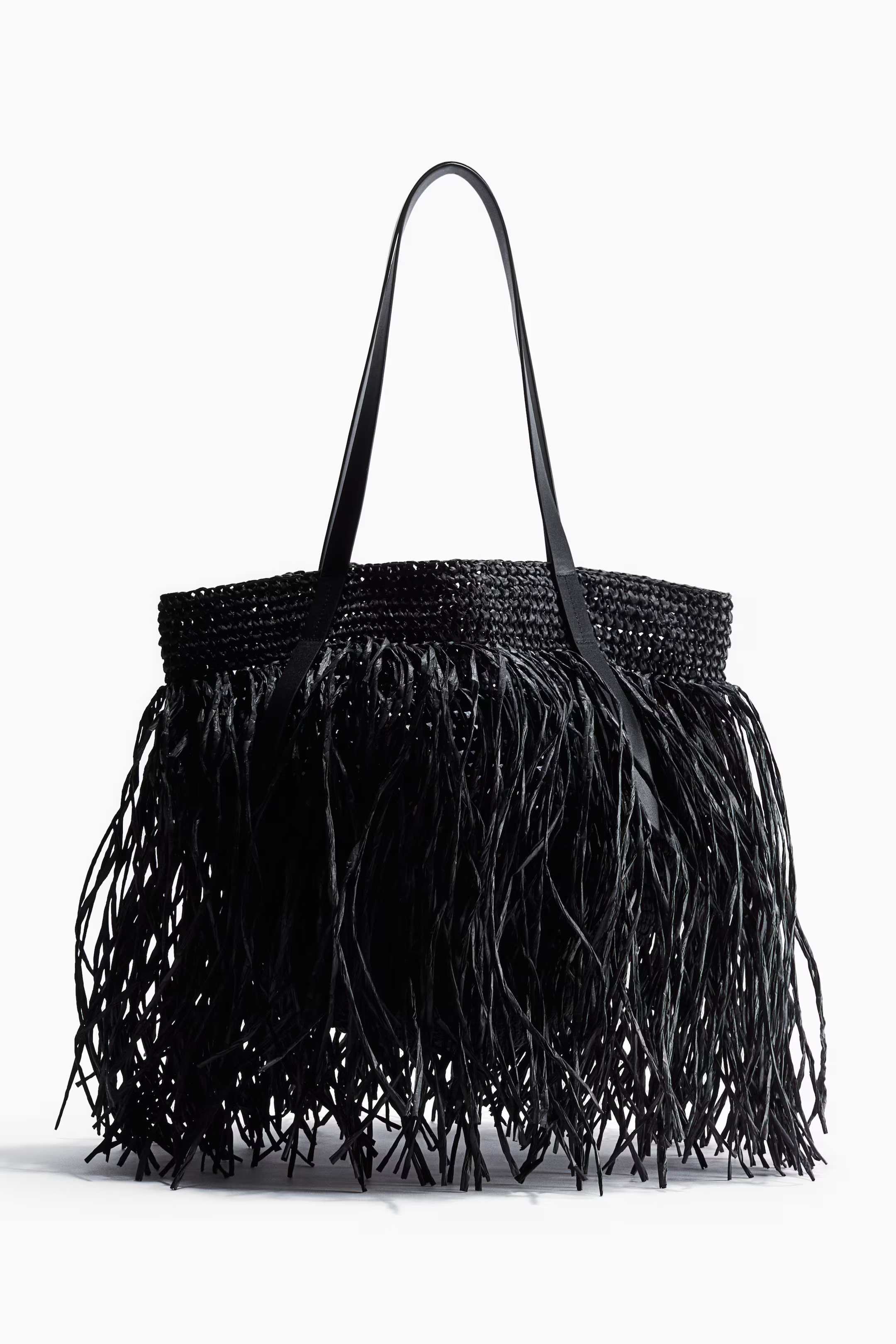 Straw Handbag with Fringe - Black - Ladies | H&M US | H&M (US + CA)