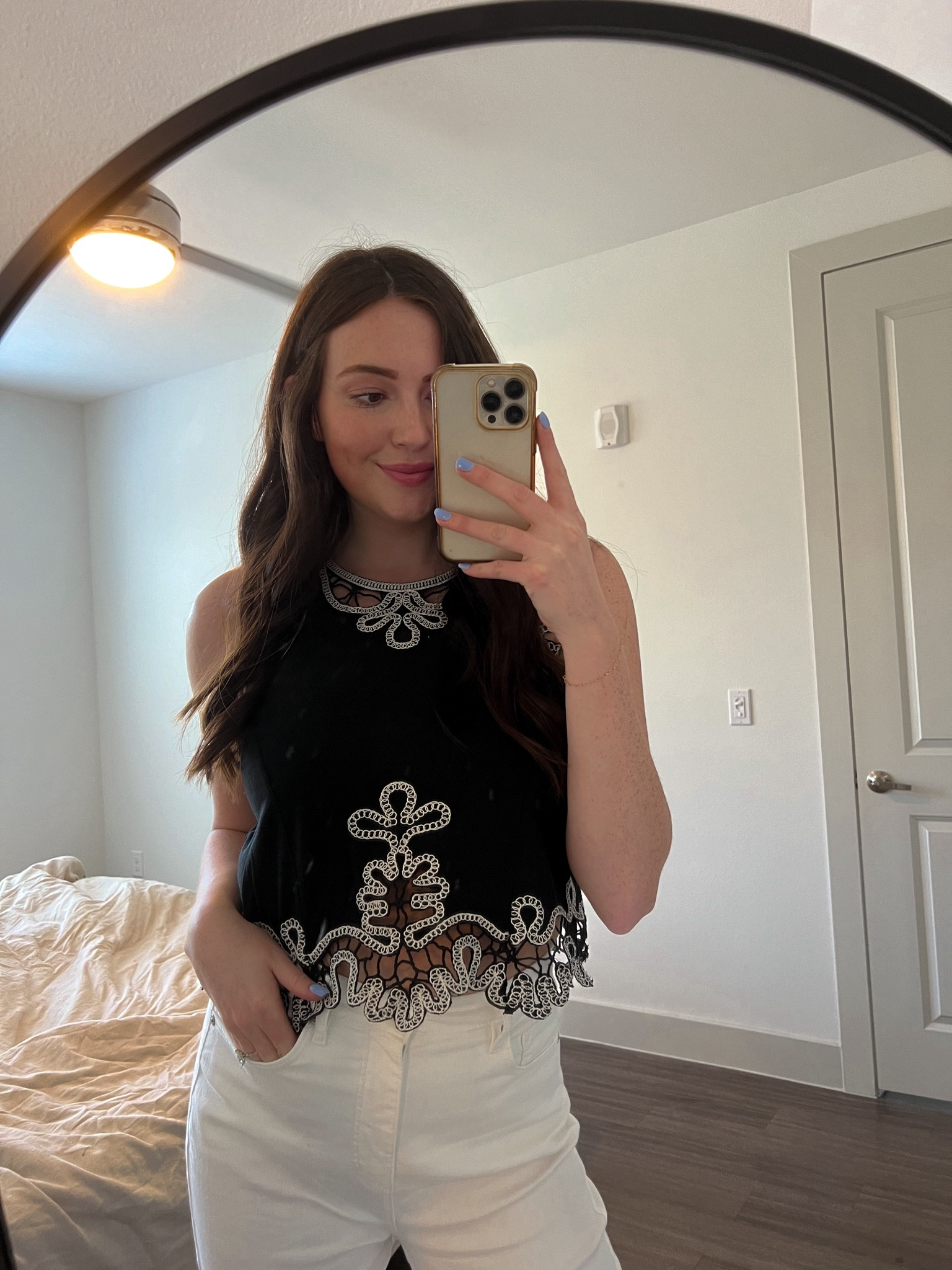 Love this black and white lace top for spring and summer 🫶🏼 Perfect top to wear with white jeans! 

#LTKshoecrush #LTKstyletip #LTKworkwear