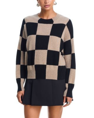 Aqua 100% Cashmere Brushed Cashmere Cropped Check Sweater - Exclusive | Bloomingdale's (US)