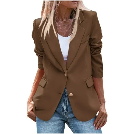 abtuhar Womens Blazer,Blazers for Women Business Casual,Womens Casual Blazers Open Front Long Sleeve Work Office Jackets Blazer Brown L | Walmart (US)