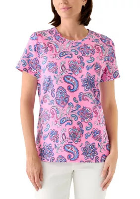 Kim Rogers Women's Short Sleeve Crew Neck Print T-Shirt, Pink, Small | Belk