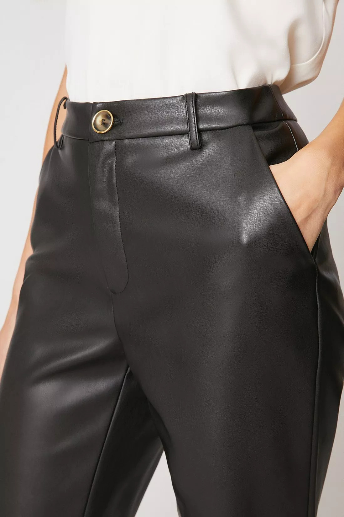 Trousers | Black Faux Leather Straight Leg Trousers | Wallis | Debenhams UK