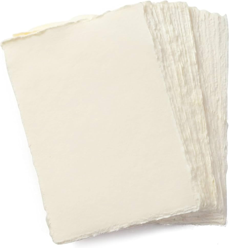 Wanderings Handmade A6 Cream Mixed Media Paper with Deckle Edge - 4" x 6" - 150 GSM -Colored Cold... | Amazon (US)