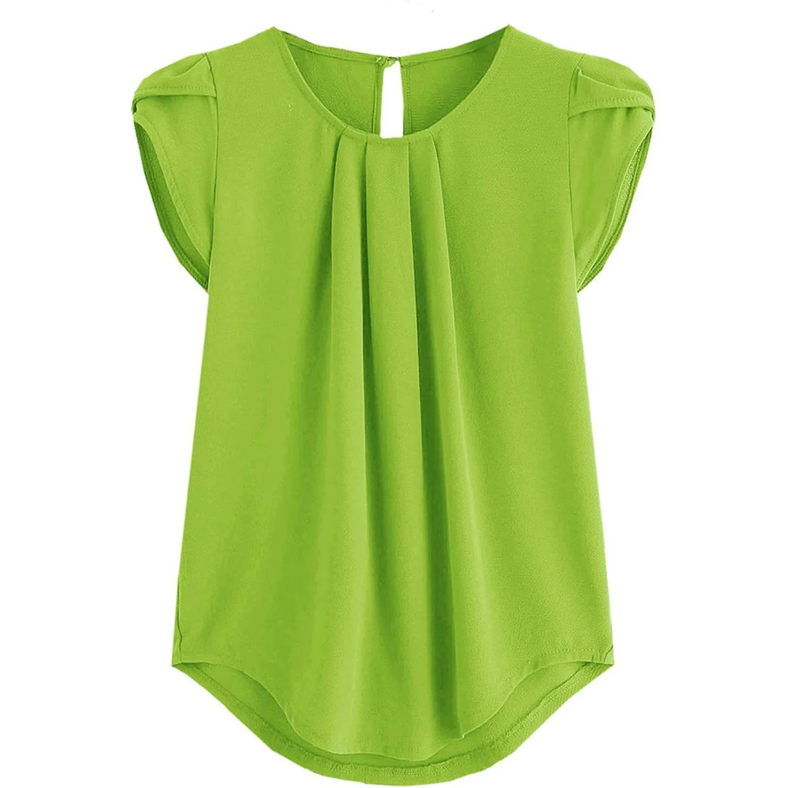 Knosfe Women Tops Summer Clearance Curved Keyhole Back Cap Sleeve Womens Summer Blouses Chiffon C... | Walmart (US)