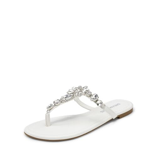 DREAM PAIRS Flip Flops for Women Dressy Rhinestone T-Strap Thong Sandals for Summers Dress Beach,Size 11,White,DWUMFF2502 | Amazon (US)