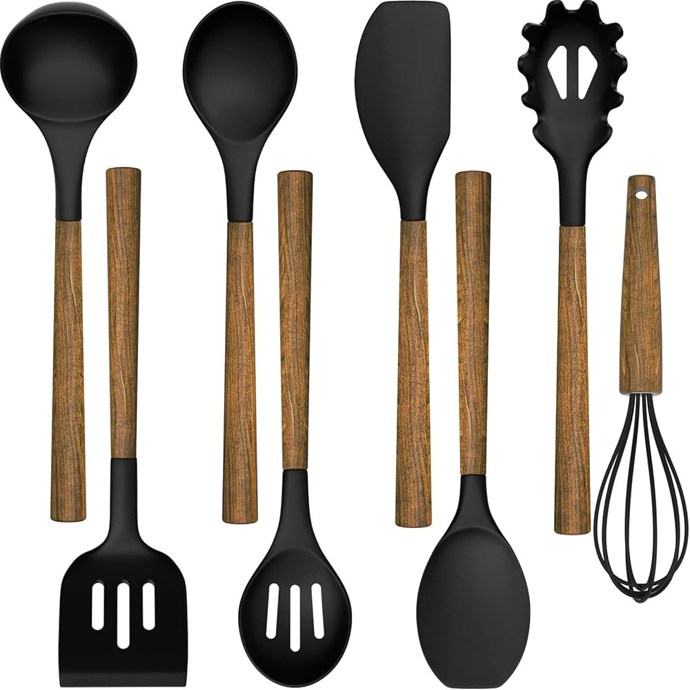 Silicone Cooking Utensil Set, Umite Chef 8-Piece Kitchen Utensils Set with Natural Acacia Wooden ... | Amazon (US)