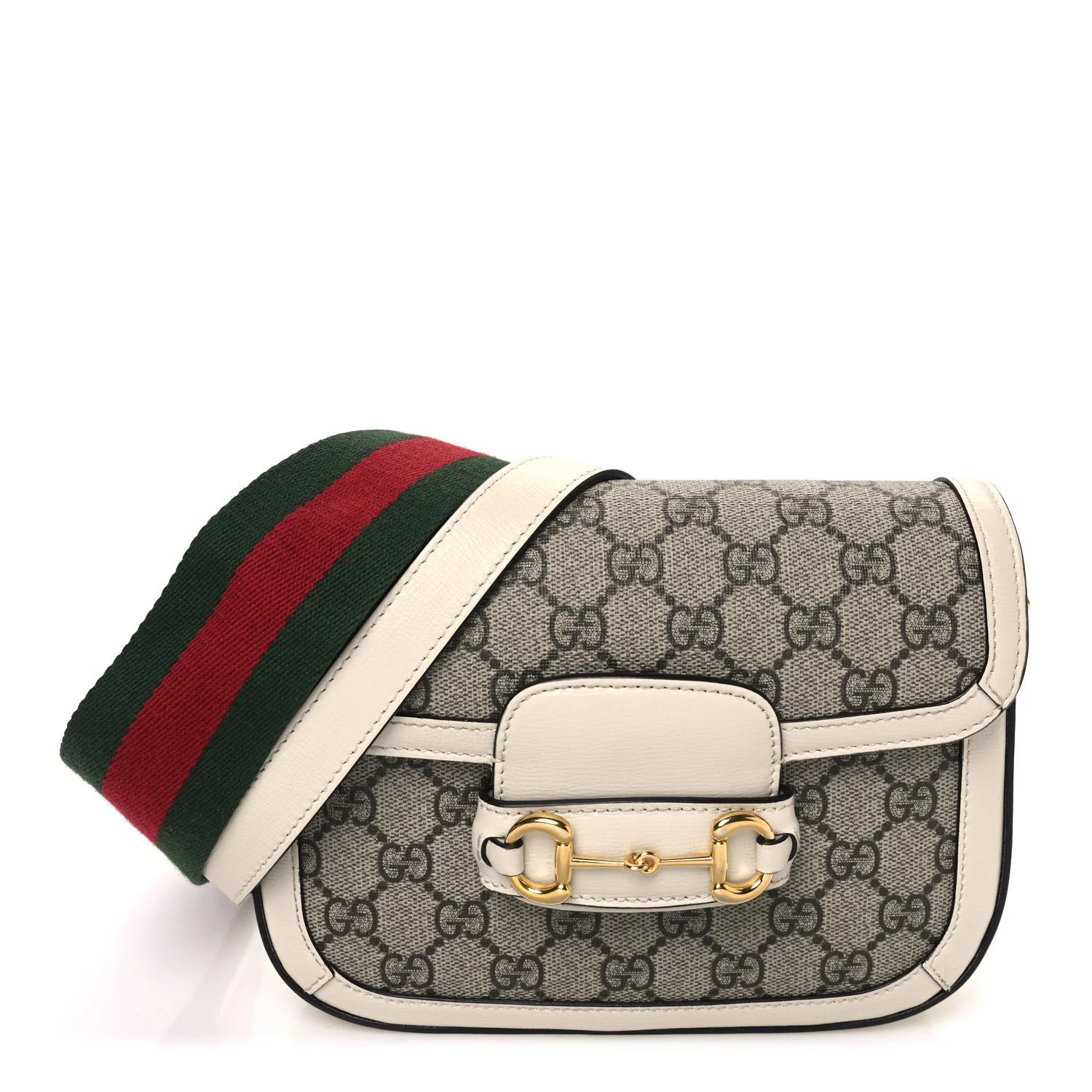 GG Supreme Monogram Web Mini Horsebit 1955 Shoulder Bag Beige Mystic White | FASHIONPHILE (US)