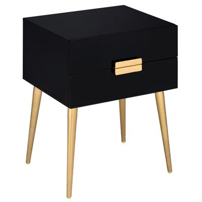 16.5" Deep Black And Gold Side Table With Convenient Drawers Compact And - Fits Home Spaces End, Side, Or Night Usage Stylish Leg Feature | Wayfair North America