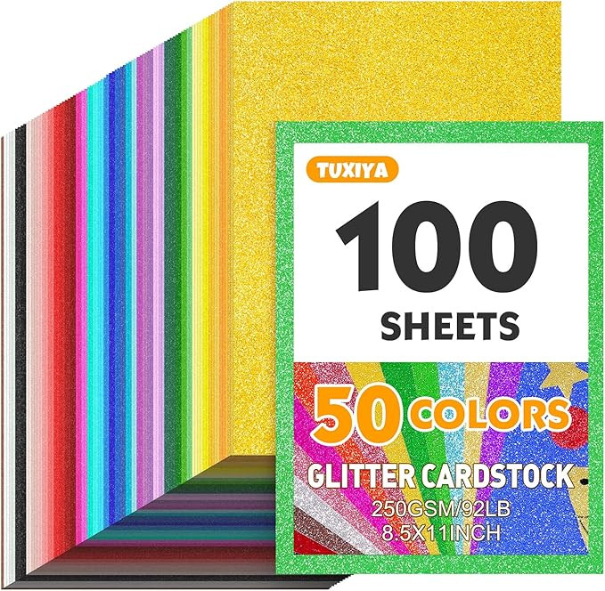 100 Sheets 8.5" X 11" Glitter Cardstock,50 Assorted Colors 250GSM/92LB Glitter Cardstock,No-Shed ... | Amazon (US)