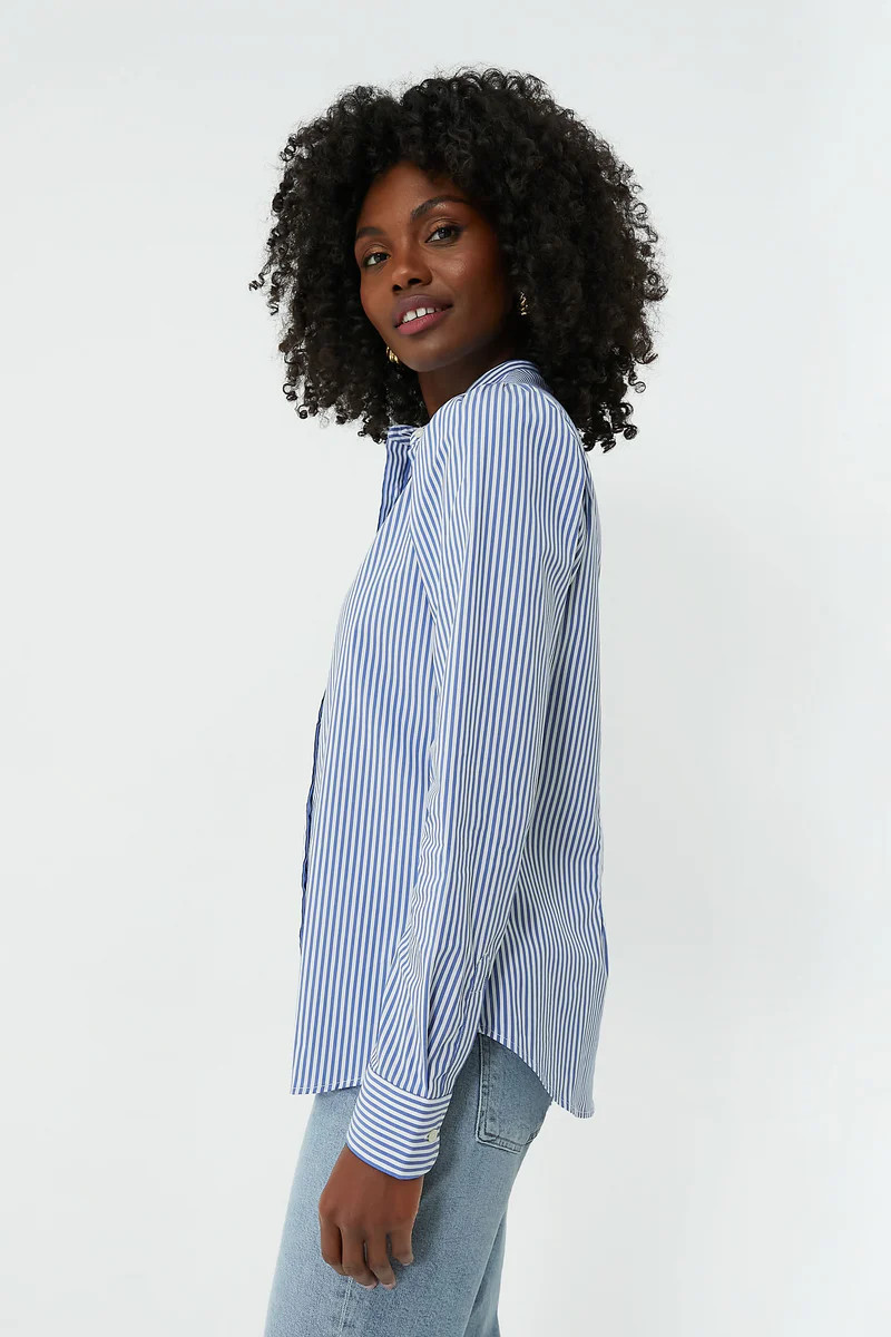 Blue and White Stripe Puffed Shoulder Shirt | Tuckernuck (US)