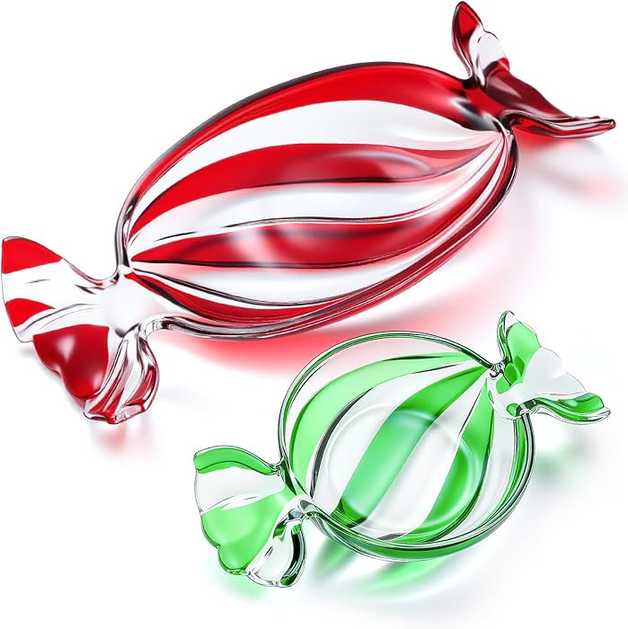 Maxcheck 2 Pcs Christmas Candy Platter Glass Candy Dish Tray Decorative Dessert Plate for Xmas Pa... | Amazon (US)