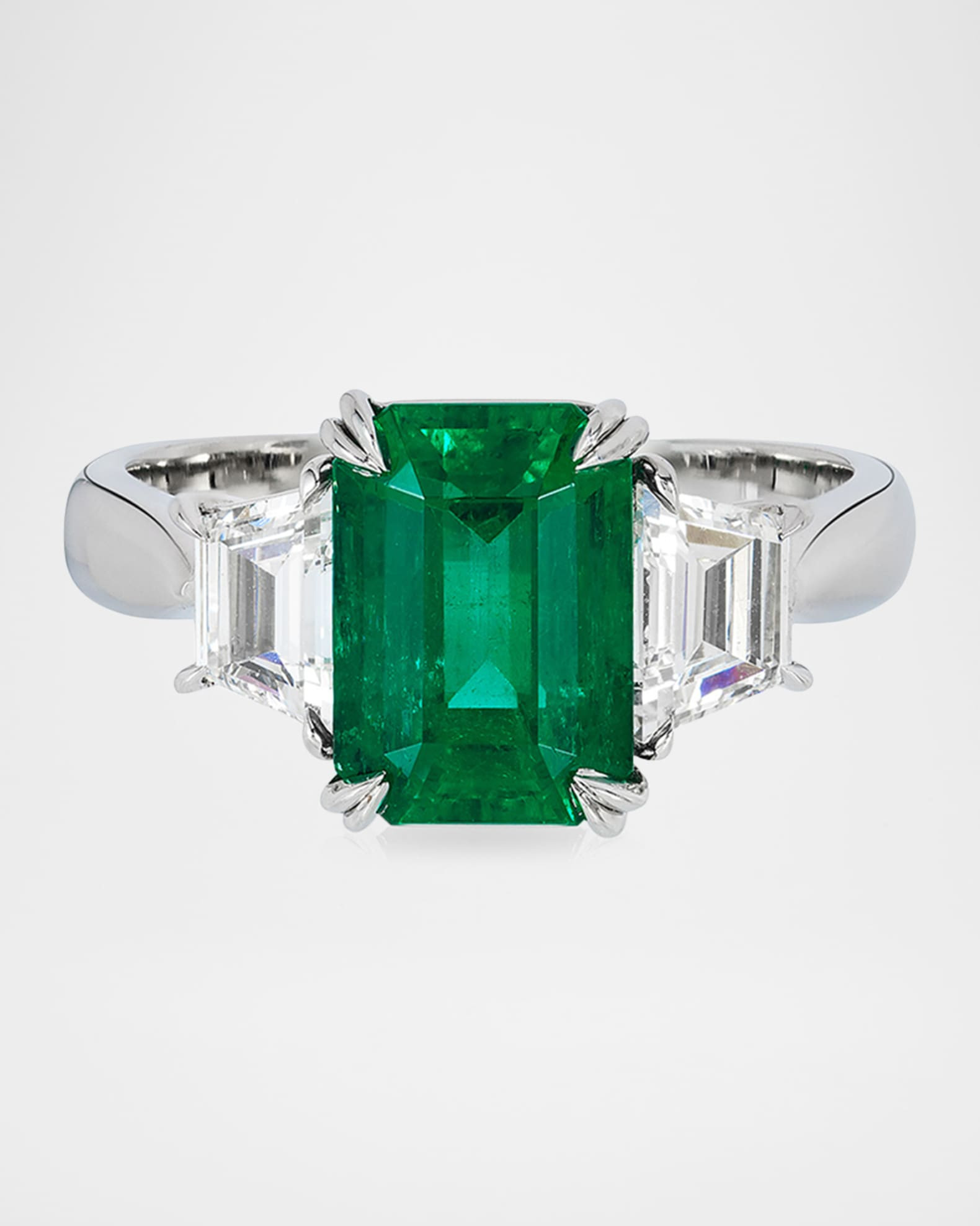 Vivid Blue Handmade Platinum 3-Stone Statement Ring with Diamonds and Emerald | Neiman Marcus