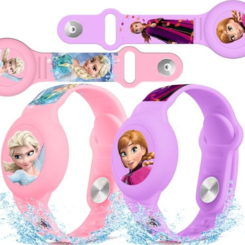 Waterproof Air Tag Bracelet for Kids [2 Pack], Princess Air Tag Holder for Kids with Full Coverage Hidden Design, Silicone Airtag Wristband for Child, Pink + Purple | Amazon (US)