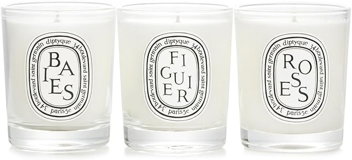 DIPTYQUE Baies Roses & Figuier Scented Candle 3 Piece Set 70 Grams Each Gift Boxed, White | Amazon (US)