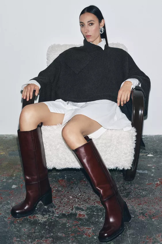 WIDE HEEL LEATHER ANKLE BOOTS | Zara US