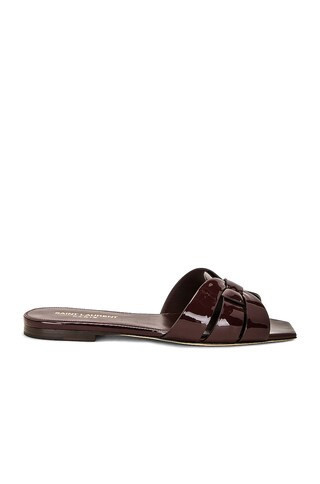 Saint Laurent Tribute Flat Sandal in Barolo - Burgundy. Size 36.5 (also in 36). | FWRD 