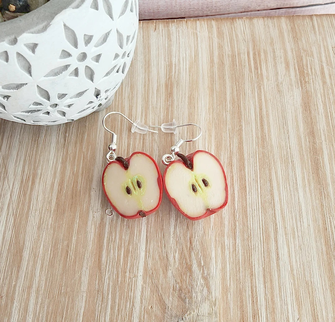 Teacher Gifts,Apple Earrings,Miniature Food Jewelry,Polymer Clay Jewelry,HandmadeA bright red app... | Etsy (US)
