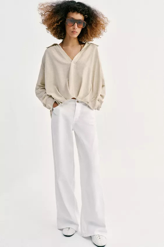 LINEN BLEND SHIRT WITH PUFF HEM | Zara US