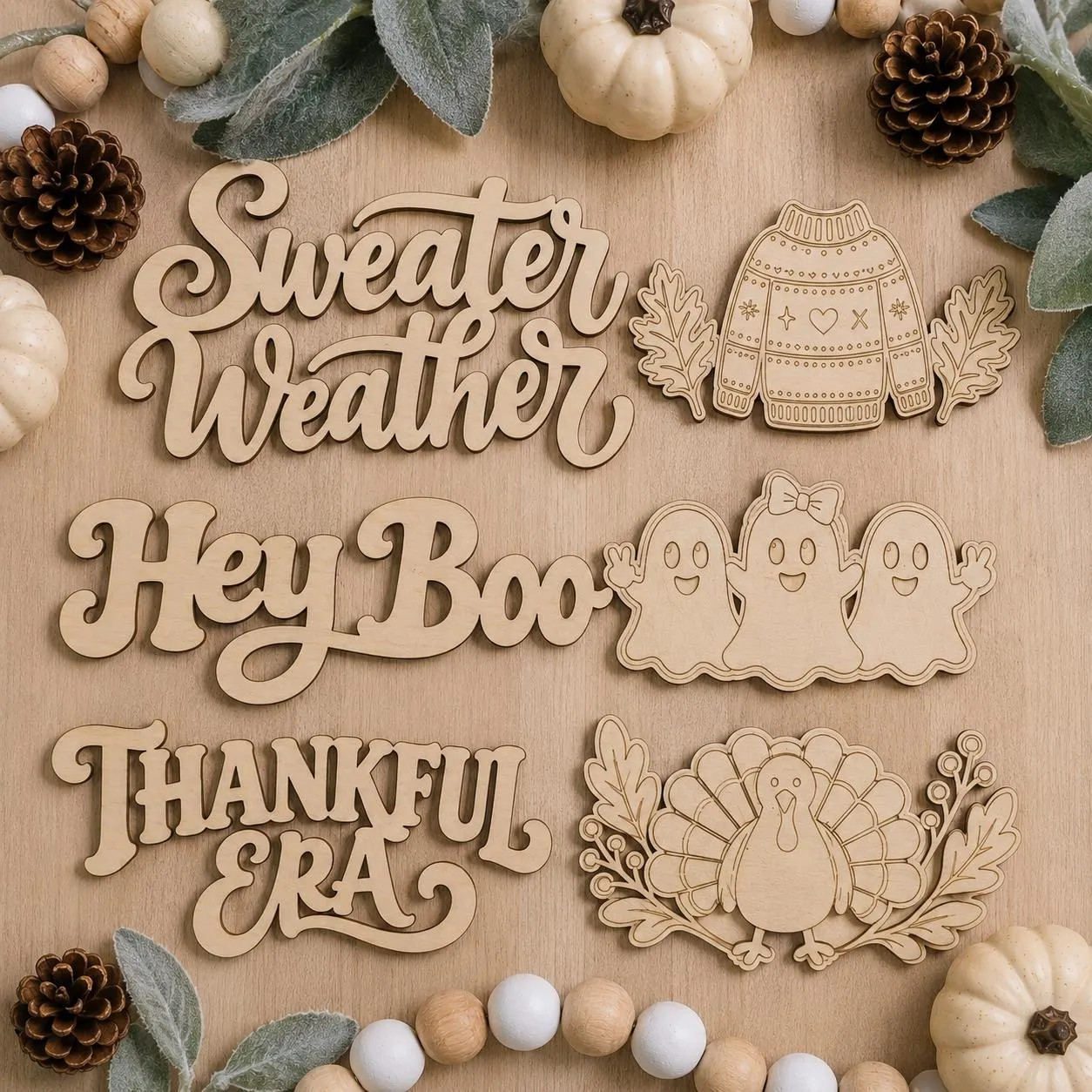 Fall Wood Craft Kit, Unfinished Wood Cutouts, Fall Halloween Thanksgiving DIY Decor, Interchangeable Seasonal Craft Set | Etsy (Global)