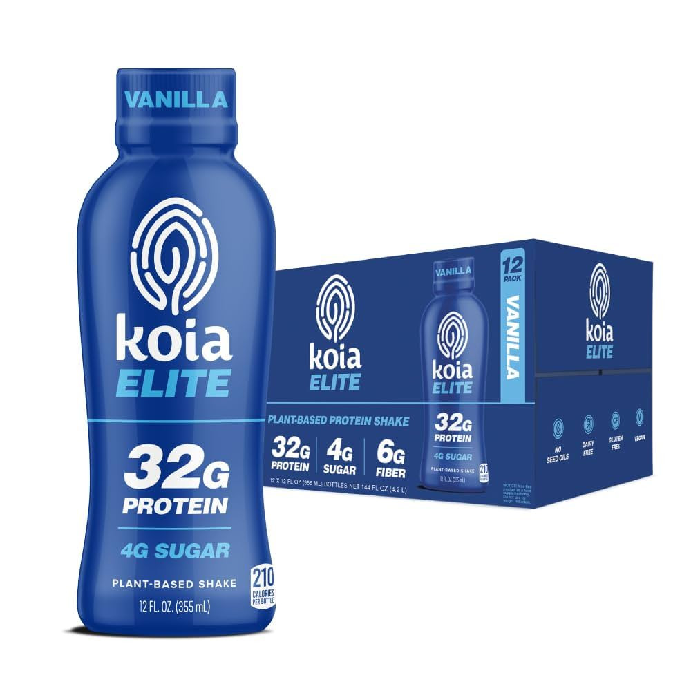 Koia Elite Plant Based Protein Shake, Vanilla, 32g Protein, 4g Sugar, 6g Prebiotic Fiber, Pre & P... | Amazon (US)