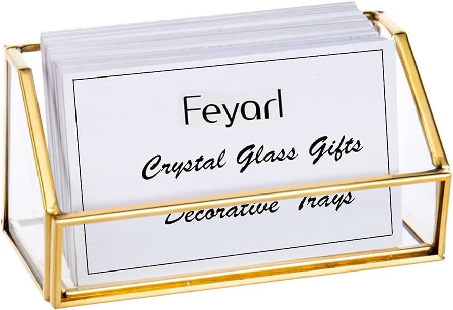 Feyarl Glass Business Card Holder Stand Gold Office Name Card Display Business Card Organizer Sto... | Amazon (US)