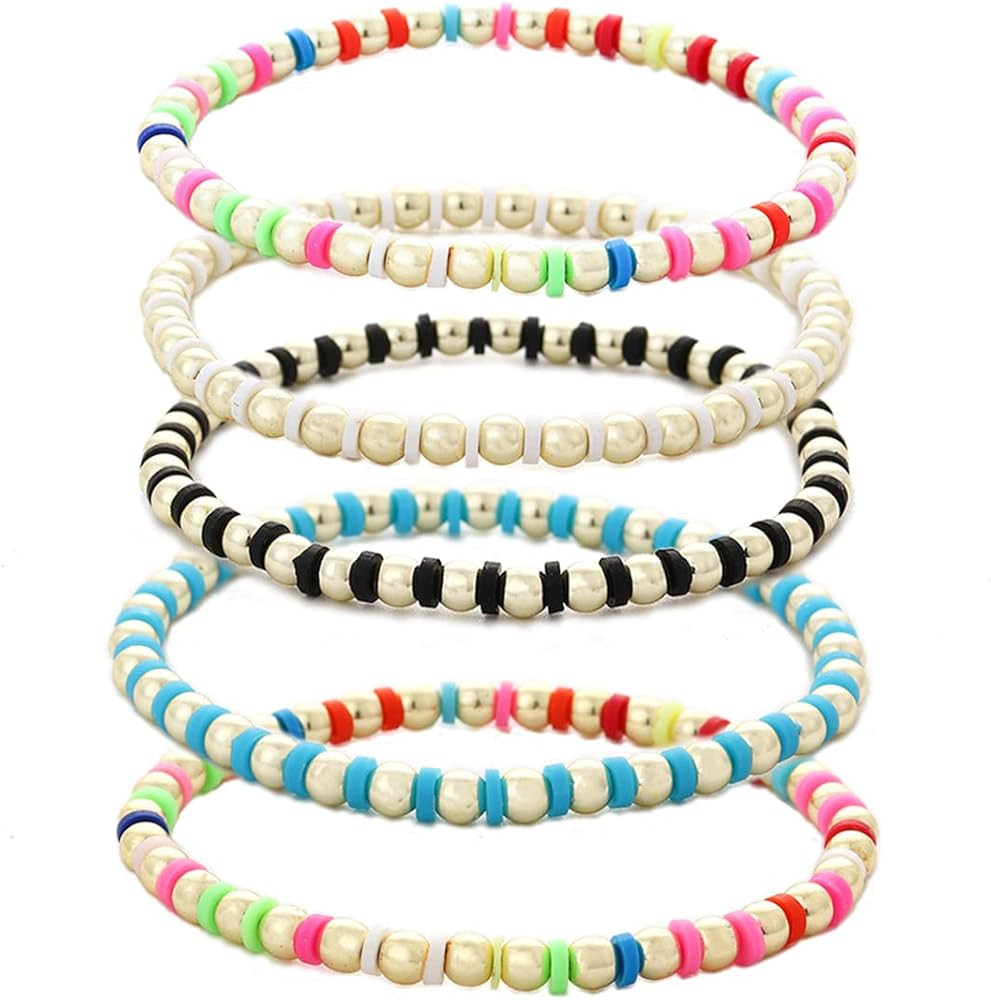 Colorful Beaded Bracelets for Women Heishi Bracelet Set Gold Bead Bracelets Resin Acrylic Bangle ... | Amazon (US)