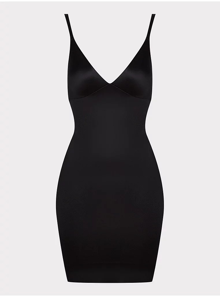 Black Satin V Neck Slip Mini Dress | George