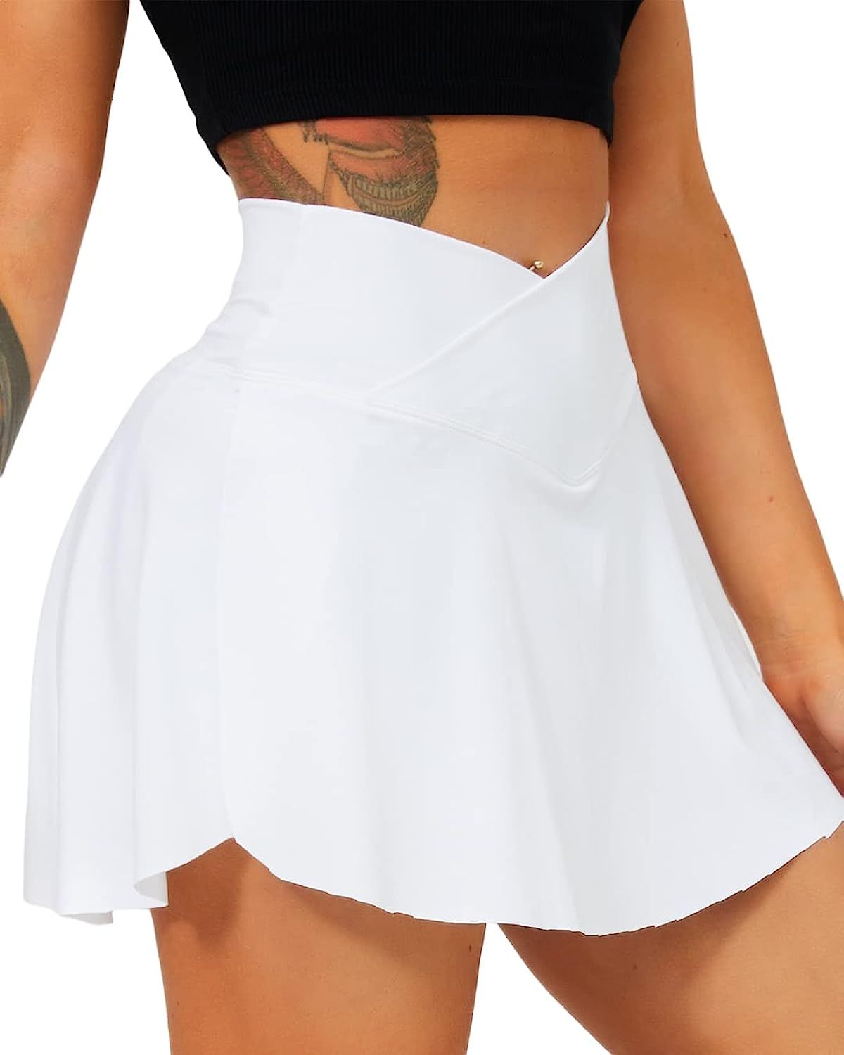 Navneet Women Pleated Tennis Skirt with Pockets Shorts Crossover High Waisted Athletic Golf Skorts W | Amazon (US)